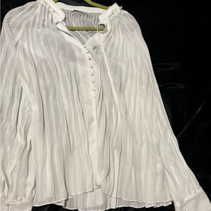 Elegant Italian White Pleated Semi Sheer Blouse